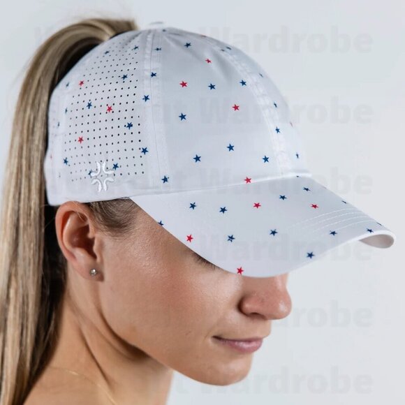 VimHue Women's Tennis Cap USA Stars Print Only (Red & Navy) UPF 50+ - Picture 2 of 3